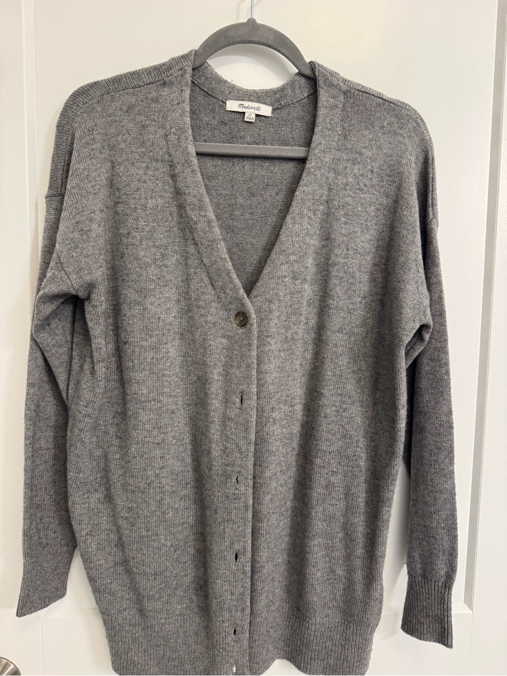 Madewell Gray V-Neck Button-Front Wool Blend Cardigan O